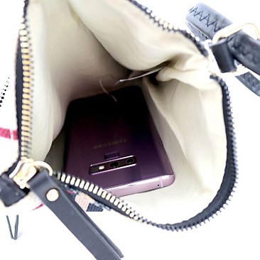 Multi-Zip Check Linen Cross Body