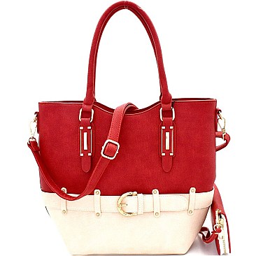 Buckle Accent Two-Tone Tall Tote Wallet SET MH-DX3098S