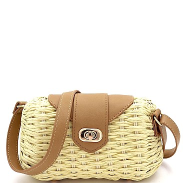 Barrel Woven Bamboo Rattan Crossbody Shoulder Bag