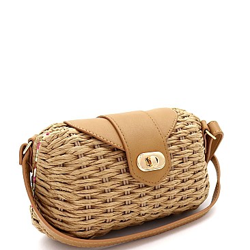 Barrel Woven Bamboo Rattan Crossbody Shoulder Bag