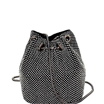 Allover Rhinestone Embellished Bucket Shoulder Bag E10325-LP
