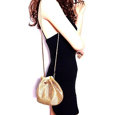 Allover Rhinestone Embellished Bucket Shoulder Bag E10325-LP