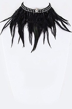 Feather Choker Necklace With Crystal Accent Set LAMS7048