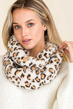 Pack of 12 Assorted Color Leopard Print Faux Fur Infinity Scarves