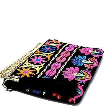 EB1088-LP Tassel Accent Flower Neon Embroidery Clutch