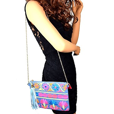 EB1088-LP Tassel Accent Flower Neon Embroidery Clutch