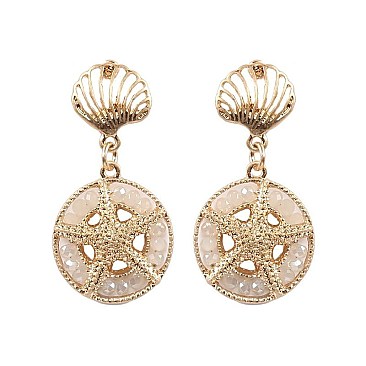 Adorable Metal Glass Bead Starfish Shell Post Earring MH-EE0443