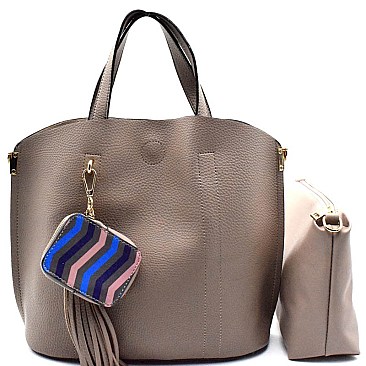 ES1004-LP Tassel and Colorful Coin Purse Accent 2 in 1 Tote