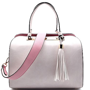 ES1128-LP Tassel Accent Two-Tone Satchel Shoulder Bag