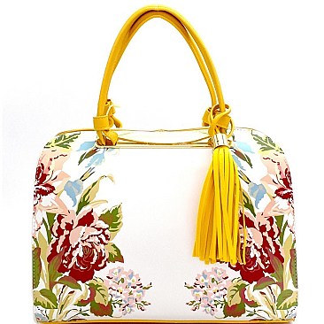 ES1557-LP Tassel Accent Flower Print Satchel