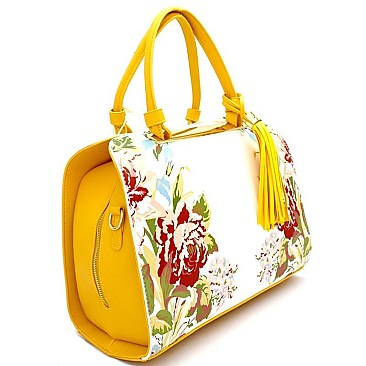 ES1557-LP Tassel Accent Flower Print Satchel