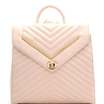 ES1708-LP Chevron Pattern Quilted Turn-Lock Fashion Backpack