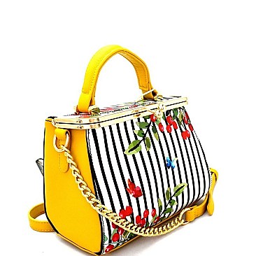 ES2228-LP Pinstripe Flower Print Kixx-Lock Boxy Shoulder Bag