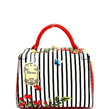 ES2228-LP Pinstripe Flower Print Kixx-Lock Boxy Shoulder Bag