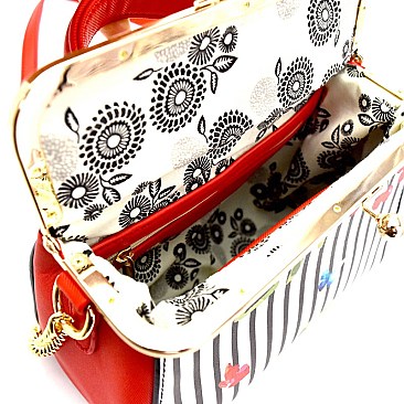 ES2228-LP Pinstripe Flower Print Kixx-Lock Boxy Shoulder Bag