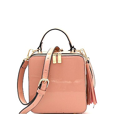 Tassel Accent Patent Boxy Shoulder Bag MH-ES2362