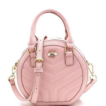 Rhinestone Bee Charm Quilted Round Medium 2Way Bag