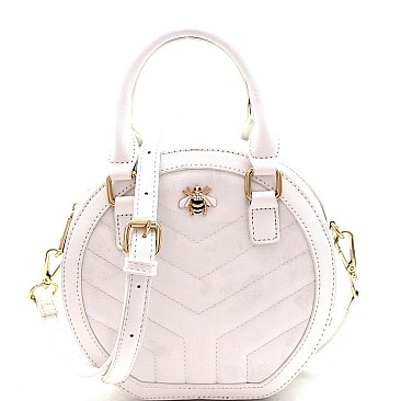 Rhinestone Bee Charm Quilted Round Medium 2Way Bag