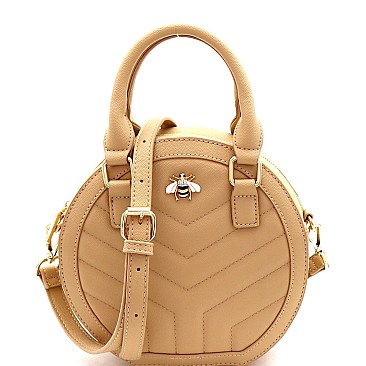 Rhinestone Bee Charm Quilted Round Medium 2Way Bag