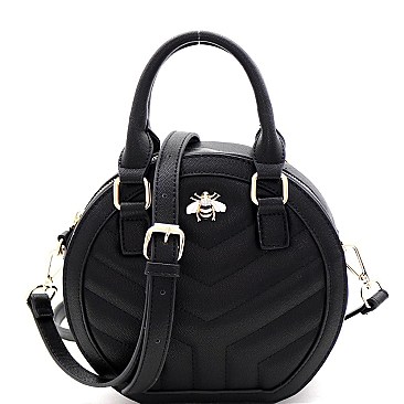 Rhinestone Bee Charm Quilted Round Medium 2Way Bag