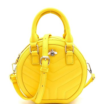 Rhinestone Bee Charm Quilted Round Medium 2Way Bag