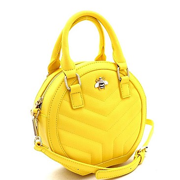 Rhinestone Bee Charm Quilted Round Medium 2Way Bag