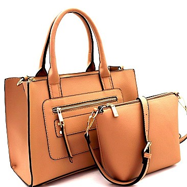 Front Zip Pocket Accent 2 in 1 Tote SET MH-ES3078