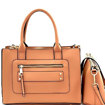 Front Zip Pocket Accent 2 in 1 Tote SET MH-ES3078