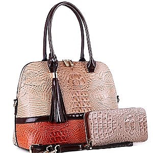 2Tone Croco Dome 2Way Bag and Wallet Set