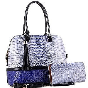 2Tone Croco Dome 2Way Bag and Wallet Set