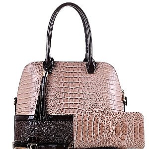 2Tone Croco Dome 2Way Bag and Wallet Set