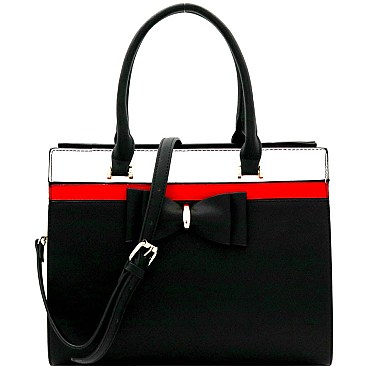 Bow Accent Color Block Structured 2-Way Satchel  MH-ES3136
