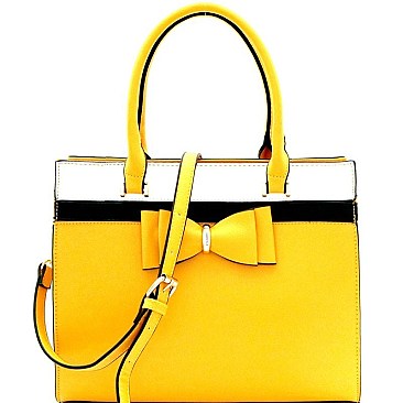 Bow Accent Color Block Structured 2-Way Satchel  MH-ES3136