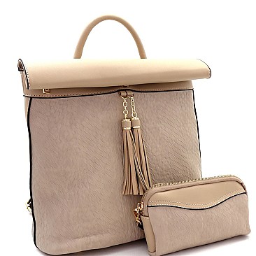 Tasselled 2-Piece Roll-Up Backpack Set