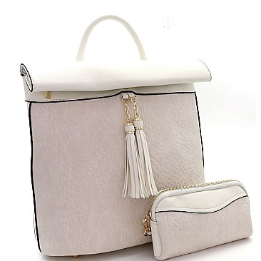 Tasselled 2-Piece Roll-Up Backpack Set