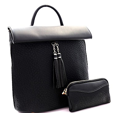 Tasselled 2-Piece Roll-Up Backpack Set