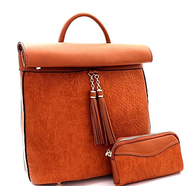 Tasselled 2-Piece Roll-Up Backpack Set