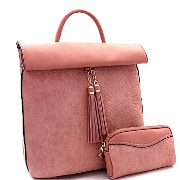 Tasselled 2-Piece Roll-Up Backpack Set