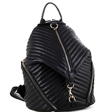 Stylish Chevron Quilted Multi-Pocket Backpack Silver MH-ES3352