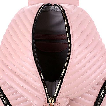 Stylish Chevron Quilted Multi-Pocket Backpack Silver MH-ES3352