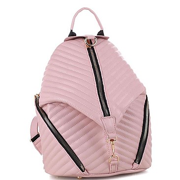 Stylish Chevron Quilted Multi-Pocket Backpack Silver MH-ES3352