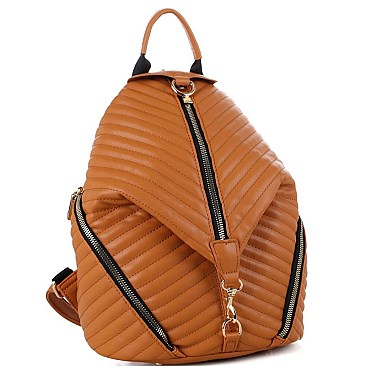 Stylish Chevron Quilted Multi-Pocket Backpack Silver MH-ES3352
