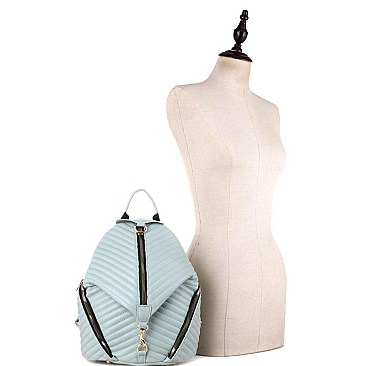 Stylish Chevron Quilted Multi-Pocket Backpack Silver MH-ES3352
