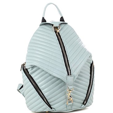 Stylish Chevron Quilted Multi-Pocket Backpack Silver MH-ES3352