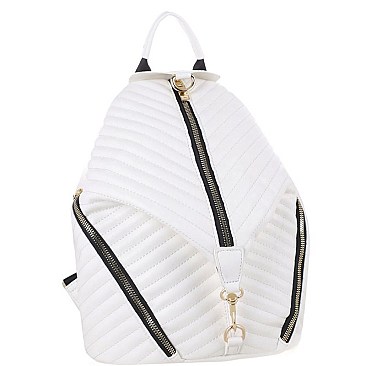 Stylish Chevron Quilted Multi-Pocket Backpack Silver MH-ES3352