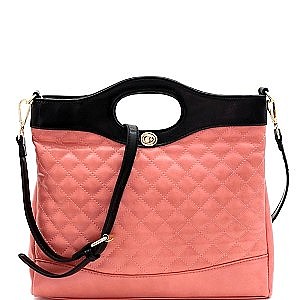 Two-Tone Handle Accent Quilted 2-Way Bag