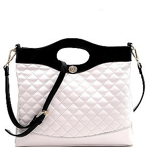 Two-Tone Handle Accent Quilted 2-Way Bag
