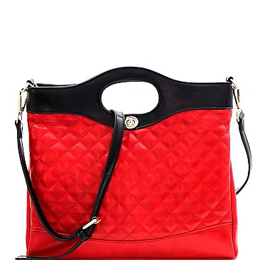 Two-Tone Handle Accent Quilted 2-Way Bag