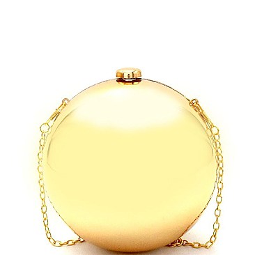 EVXZ0001-LP Reflective Metal Round Clutch Cross Body Gold