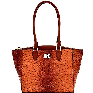 WINGED OSTRICH EMBOSSED TOTE